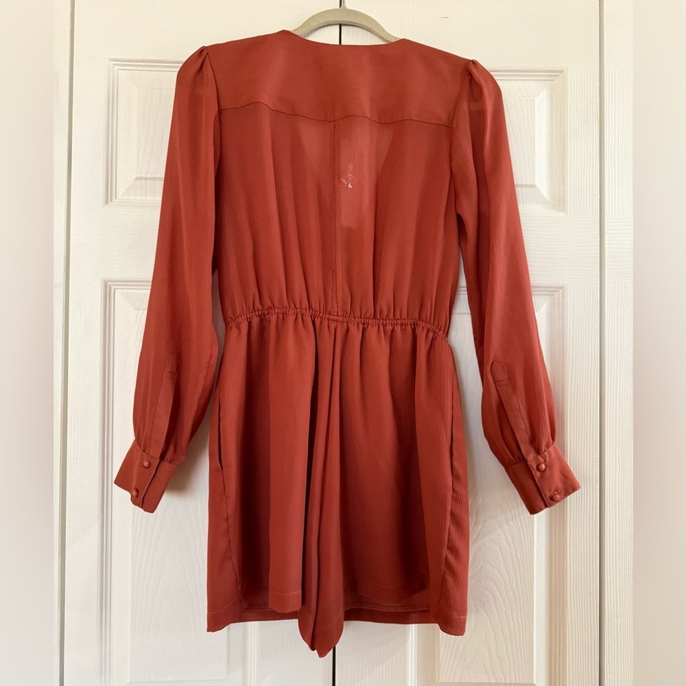 BCBGeneration Rust-Orange Button Front Romper - Picture 3 of 6